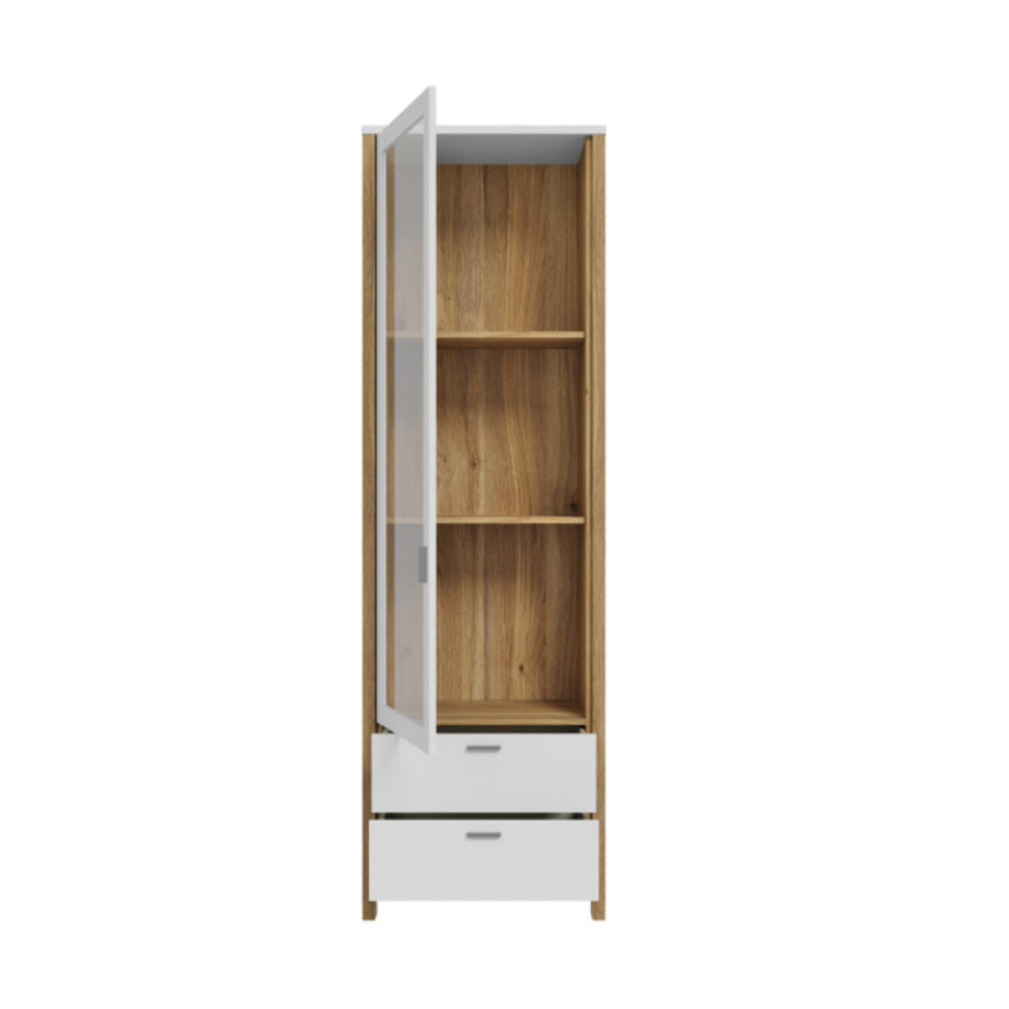 Colonne vitrée H200 cm 2 tiroirs 1 porte décor gris clair - BOLERO