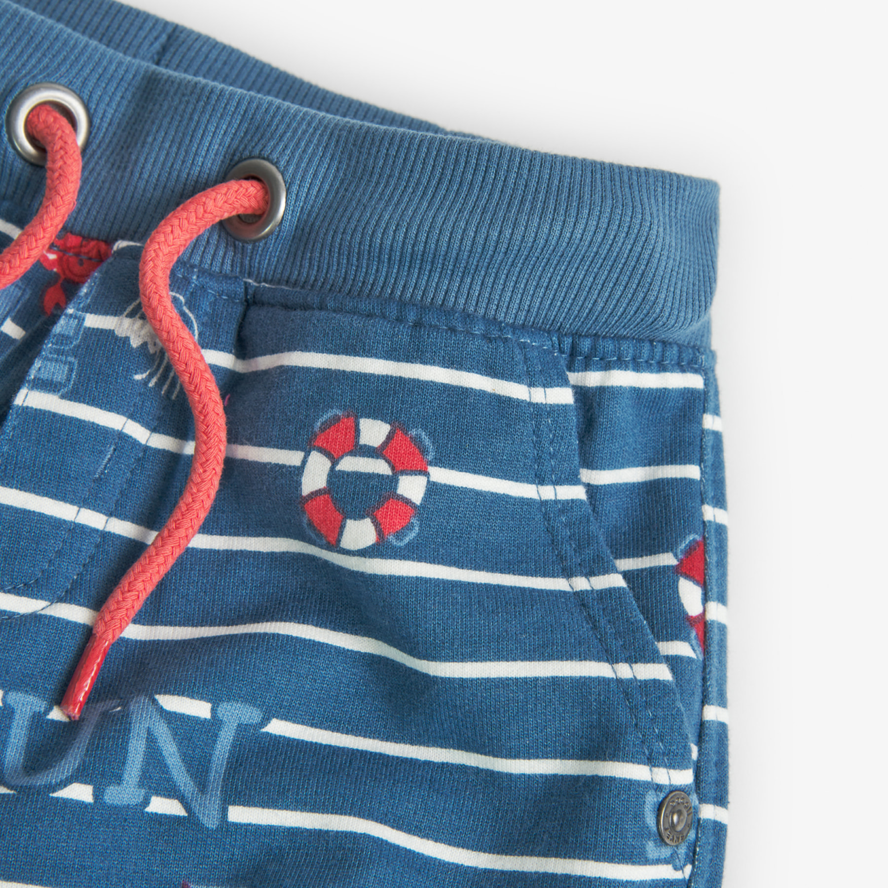 Bermudas niÃ±o, felpa estampada, rayas, azul Ã­ndigo