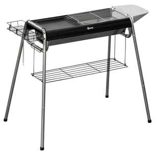 Barbacoa de Carbón Barbacoa Portátil con Parrilla de Acero Inoxidable Bandeja Especiero y Estante de Almacenamiento para Jardín Camping 107x63x75 cm Negro