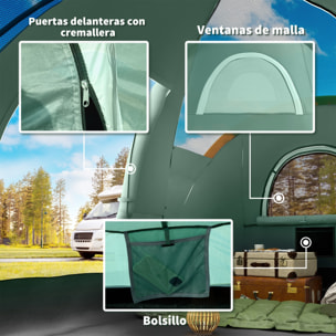 Tienda de Campaña Familiar para 5-6 Personas Tienda de Acampada de Túnel Impermeable 3000mm+ Tienda de Camping con Bolsa de Transporte y Gancho para Pescar Senderismo 455x230x180 cm Verde