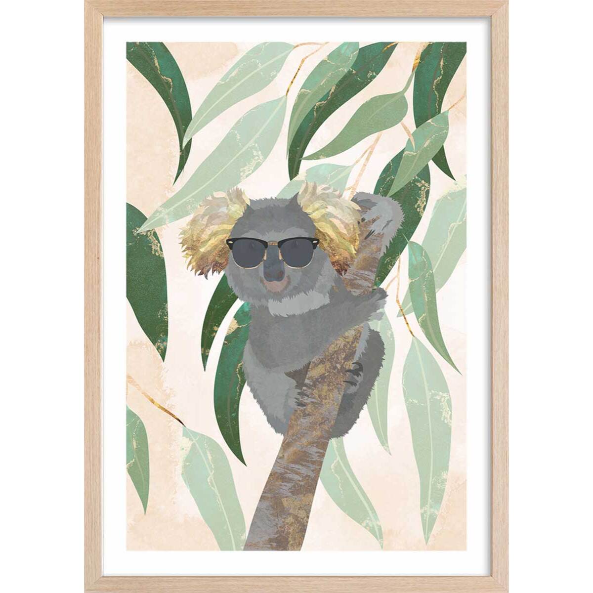 Affiche enfant cool koala  Affiche + cadre en bois - Chêne