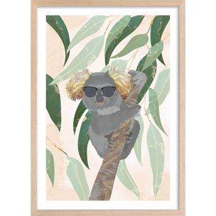 Affiche enfant cool koala  Affiche + cadre en bois - Chêne