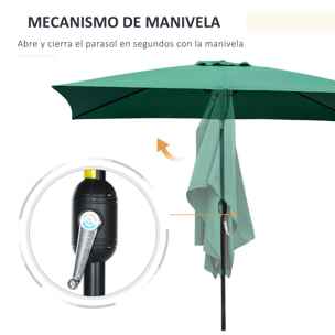 Outsunny Sombrilla de Aluminio 200x300x240 cm Parasol Rectangular de Jardín Inclinable con Manivela y Poste Desmontable para Terraza Piscina Patio Exterior Verde