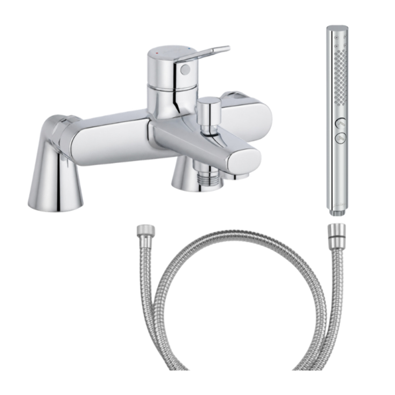 Mitigeur baignoire Eo + pommeau de douche Shift+ rond + flexible de douche métal + colonnettes