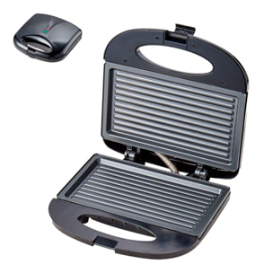 Grill elettrico portatile da 750W. Area di cottura antiaderente con chiusura a clip e luci LED.