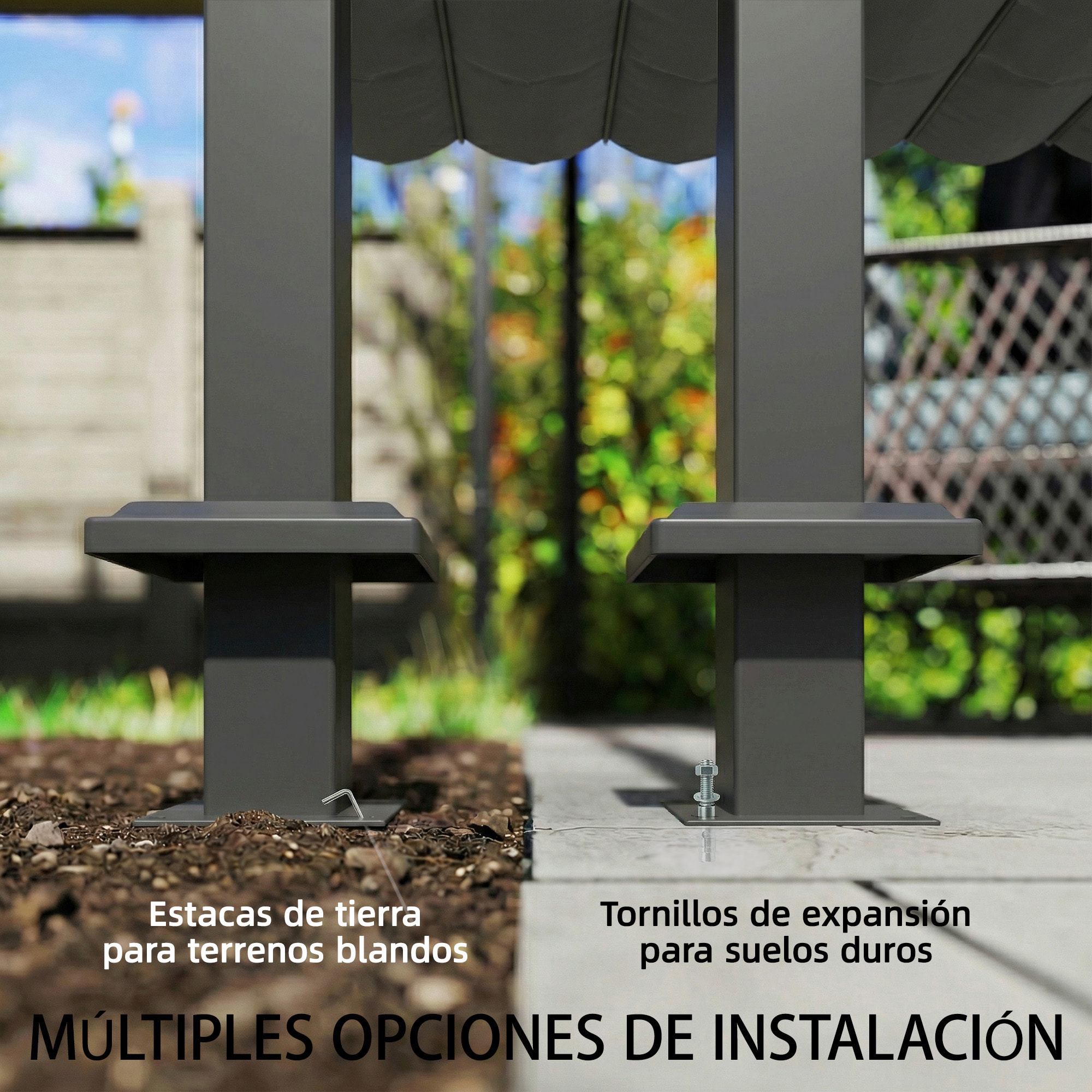 Pérgola de Pared de Jardín 3x3 m, Cenador de Jardín con Techo Retráctil, Protección UPF30+, Orificios de Drenaje y Estructura de Acero, Pabellón para Patio, Terraza, Exterior, Gris Oscuro