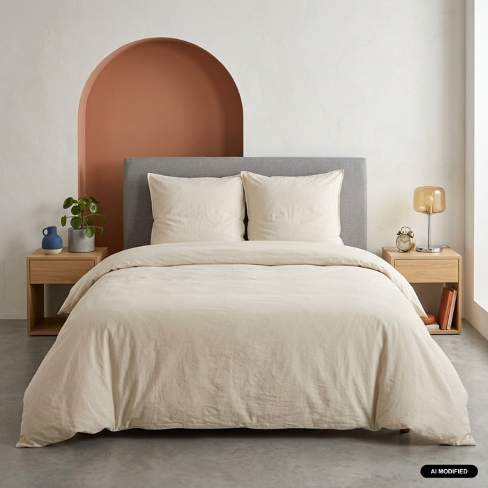 Parure de lit microfibre lavée 2 places sable LUNA