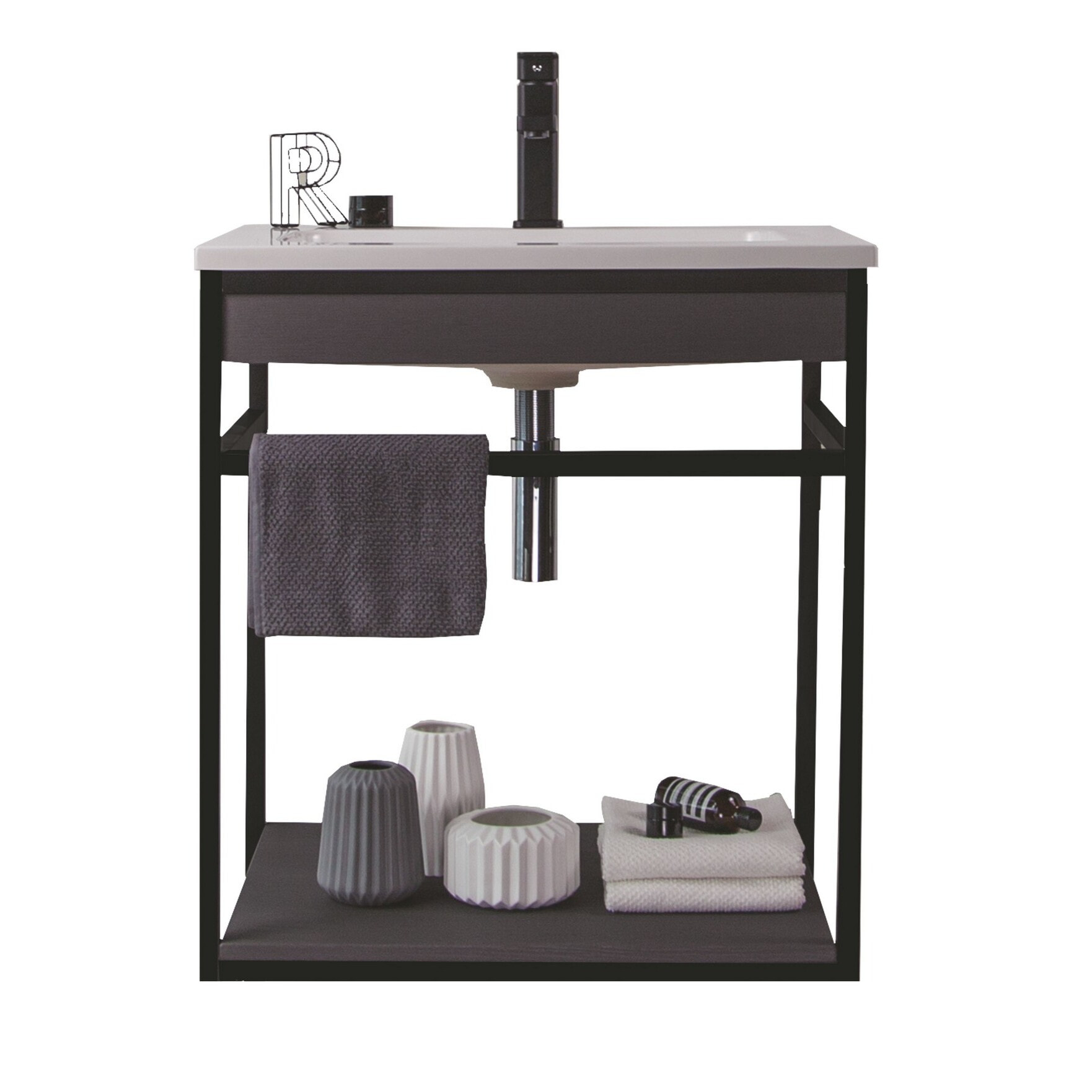 TOMASUCCI Meuble de salle de bain LOOM-B GRIS-NOIR 60