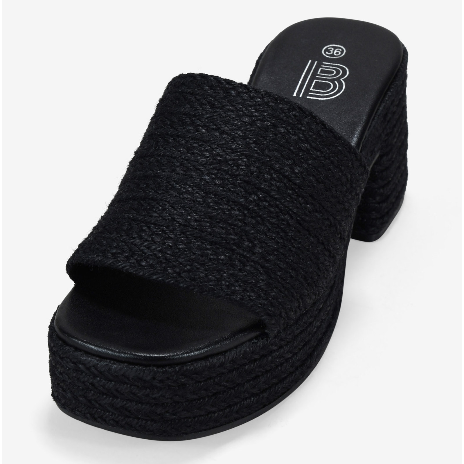 Sandalias de esparto negras con plataforma y tacón