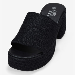 Sandalias de esparto negras con plataforma y tacón