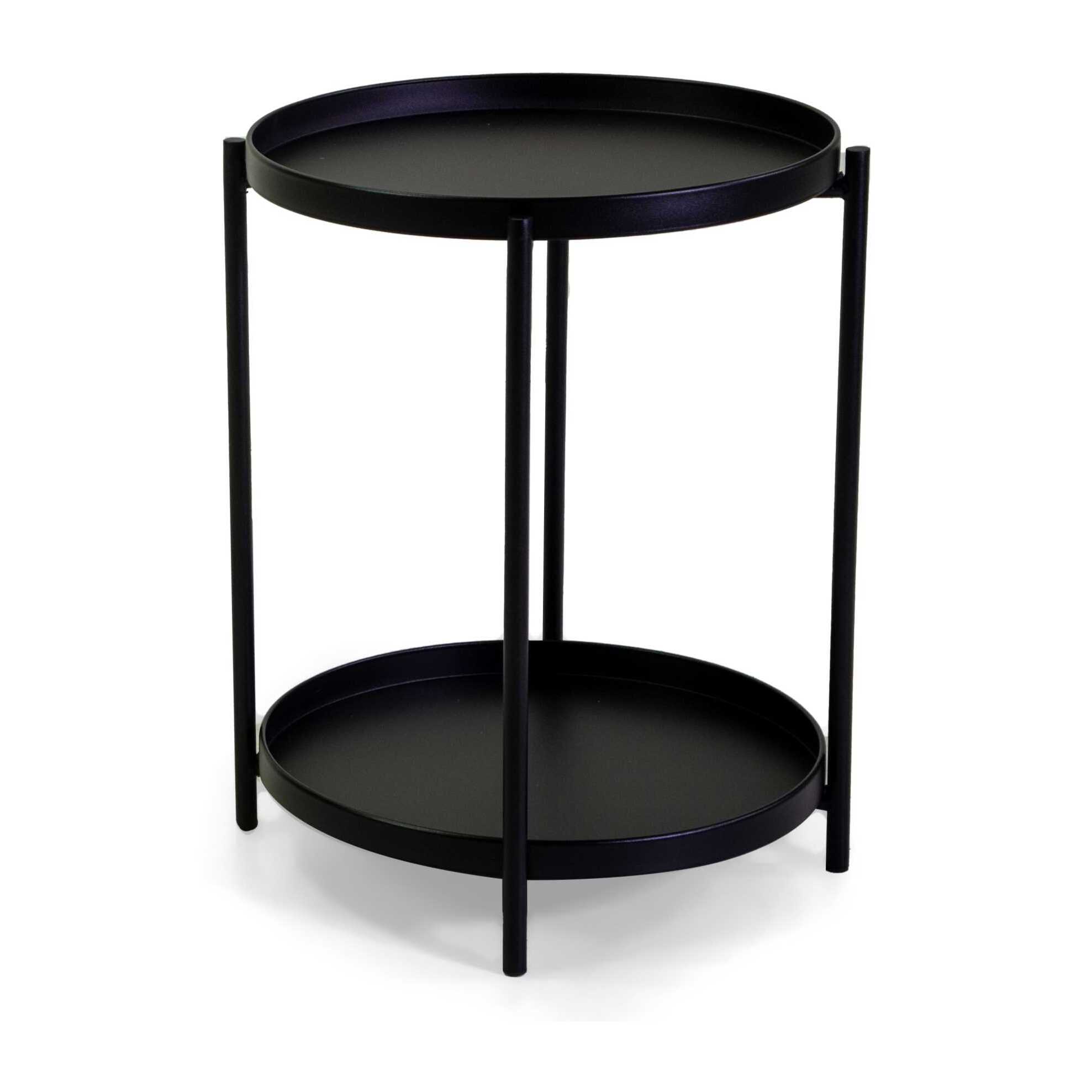 Tavolino Vacchetti in metallo nero tondo a 2 piani cm ø40h50