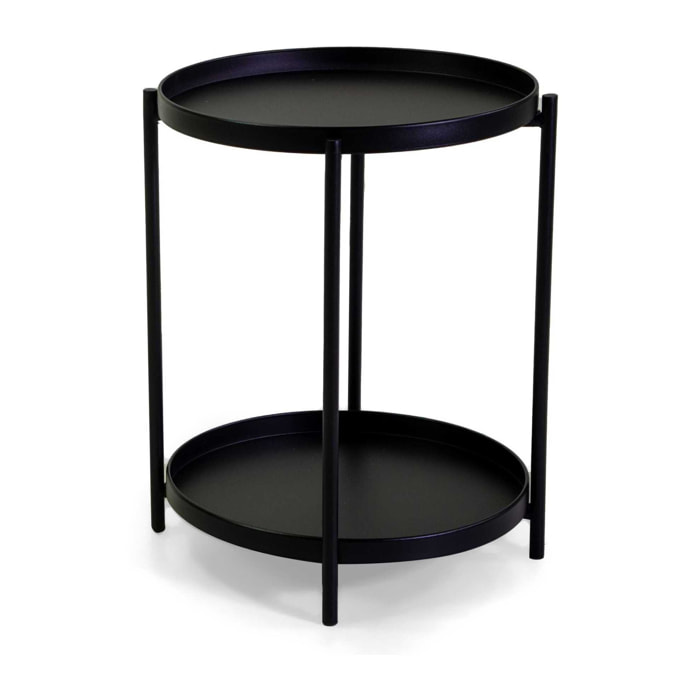 Tavolino Vacchetti in metallo nero tondo a 2 piani cm ø40h50