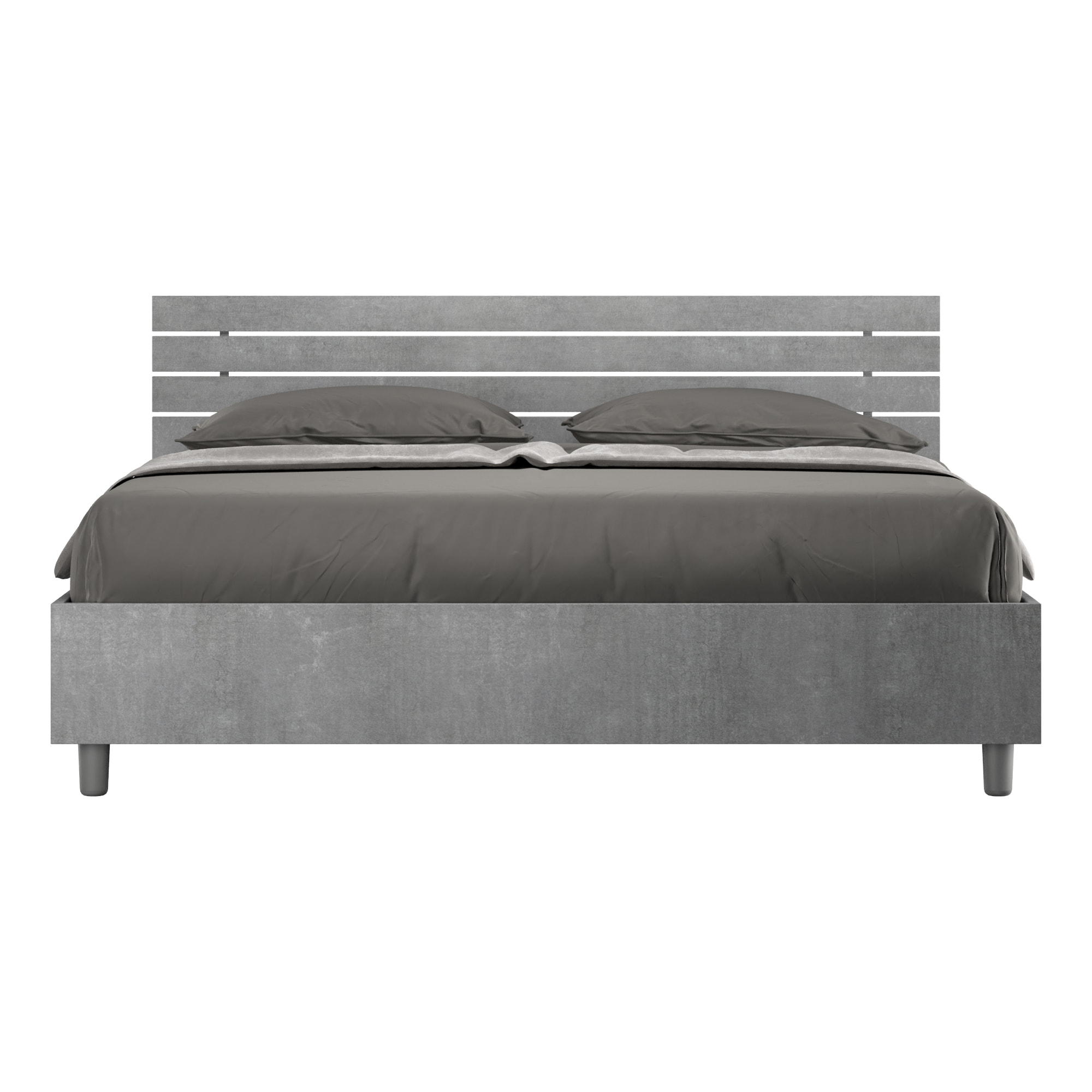 Lit avec sommier 160x200 tête de lit droite avec des lames gris béton Ankel