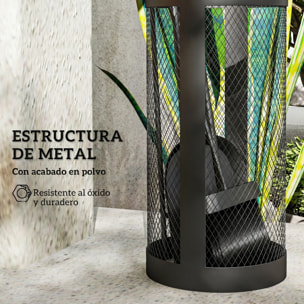 Juego Utensilios Chimenea de 5 Piezas, Juego de Accesorios para Chimenea de Metal con Escoba, Pala, Tenazas, Atizador y Soporte, Ø16x33,5 cm, Negro