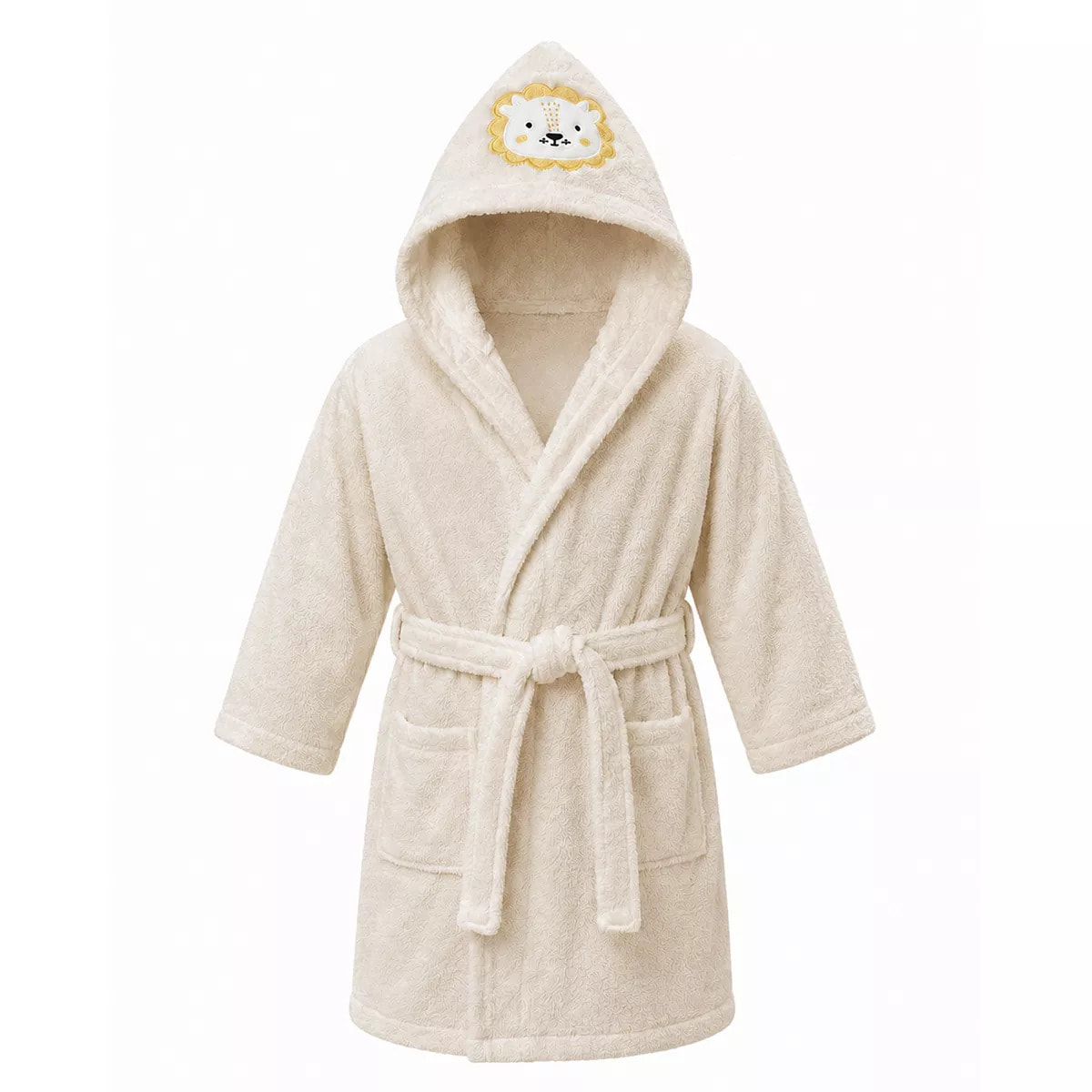 Peignoir enfant enfant pur coton 420 g/m² brodé jaune beige Petit lion angora