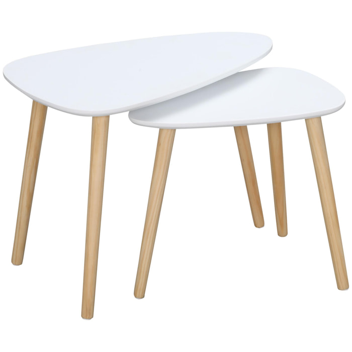 Lot de 2 tables basses gigognes design scandinave bicolore bois clair blanc pieds effilés bois de pin