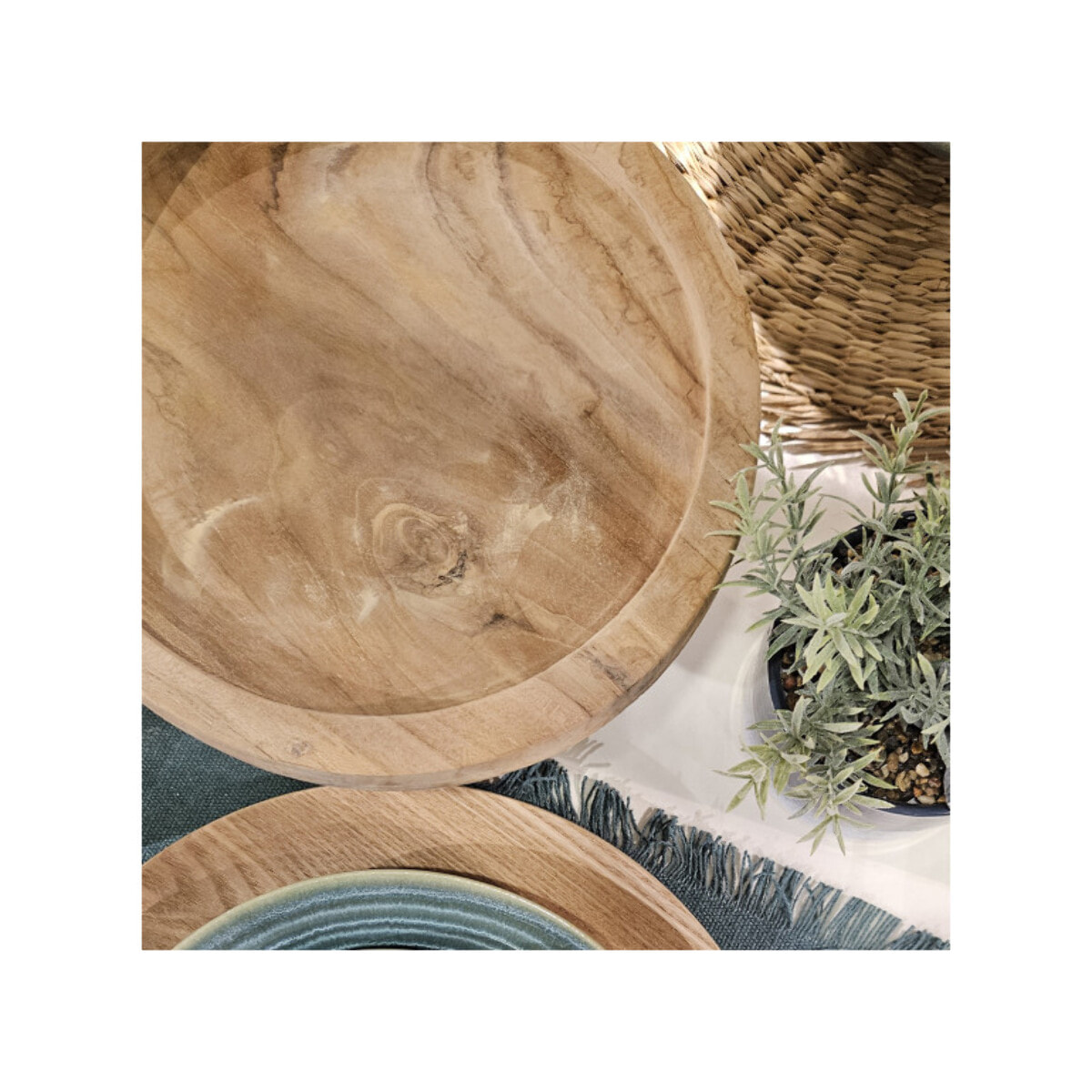 Plateau / Présentoir rond sur pied D. 27 cm en bois de teck - LADY