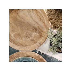 Plateau / Présentoir rond sur pied D. 27 cm en bois de teck - LADY