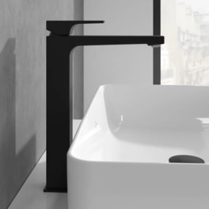 Mitigeur lavabo surélevé Architectura Square avec vidage Push Open Noir mat