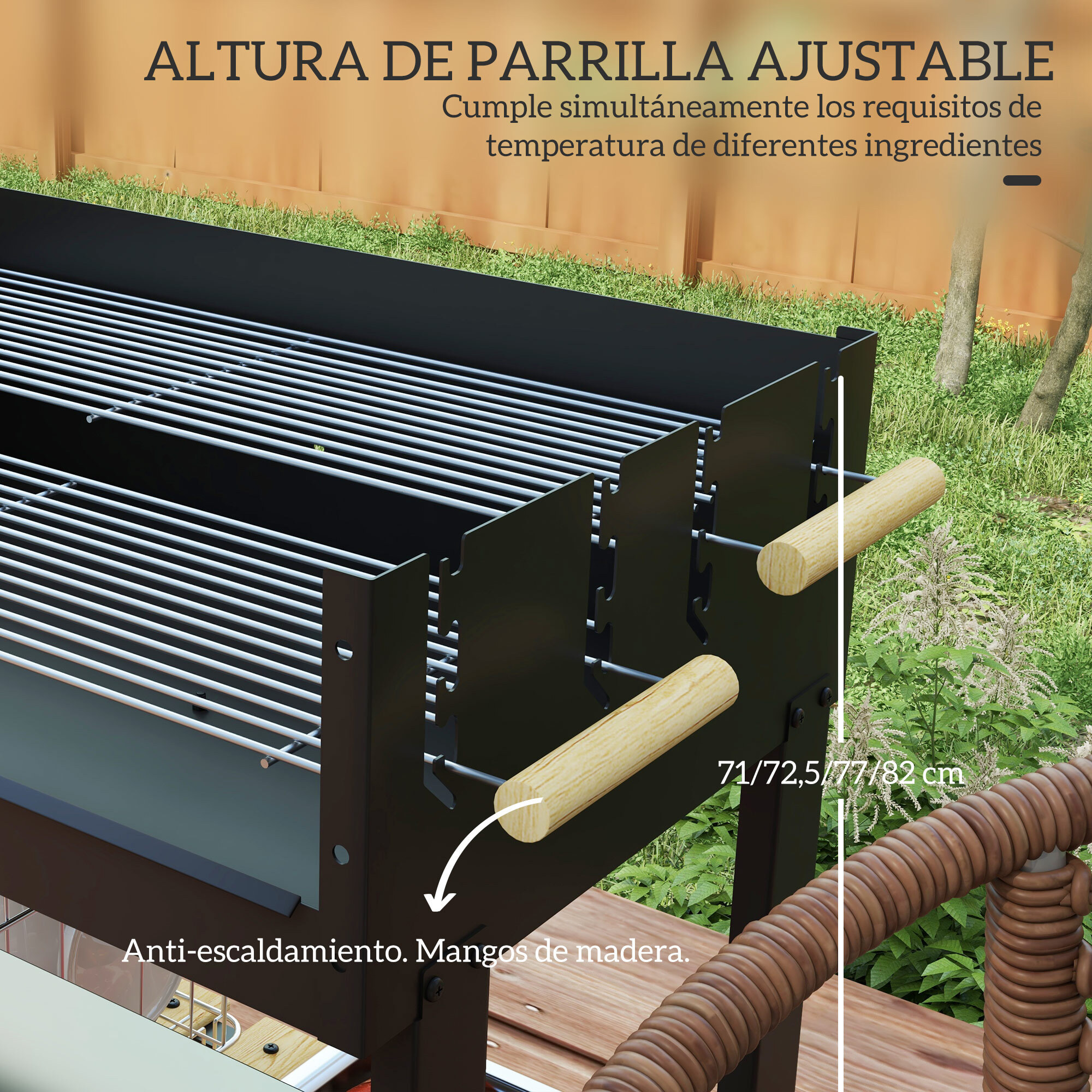 Barbacoa de Carbón, Barbacoa Portátil, 113x53,5x82,5 cm, con 2 Parrillas Alturas Ajustables, Mesa Lateral, Estante y Ruedas, para Jardín o Fiesta al Aire Libre, Negro