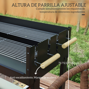 Barbacoa de Carbón, Barbacoa Portátil, 113x53,5x82,5 cm, con 2 Parrillas Alturas Ajustables, Mesa Lateral, Estante y Ruedas, para Jardín o Fiesta al Aire Libre, Negro