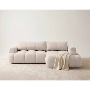 Yulin - Canapé d'angle droit 4 places convertible avec coffre en tissu bouclette - Beige