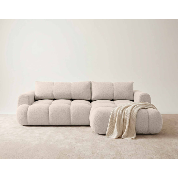 Yulin - Canapé d'angle droit 4 places convertible avec coffre en tissu bouclette - Beige