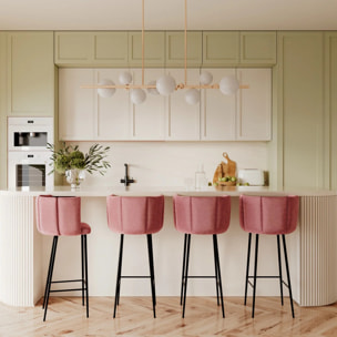 Lot de 2 chaises de bar en velours rose 75 cm - Rosy