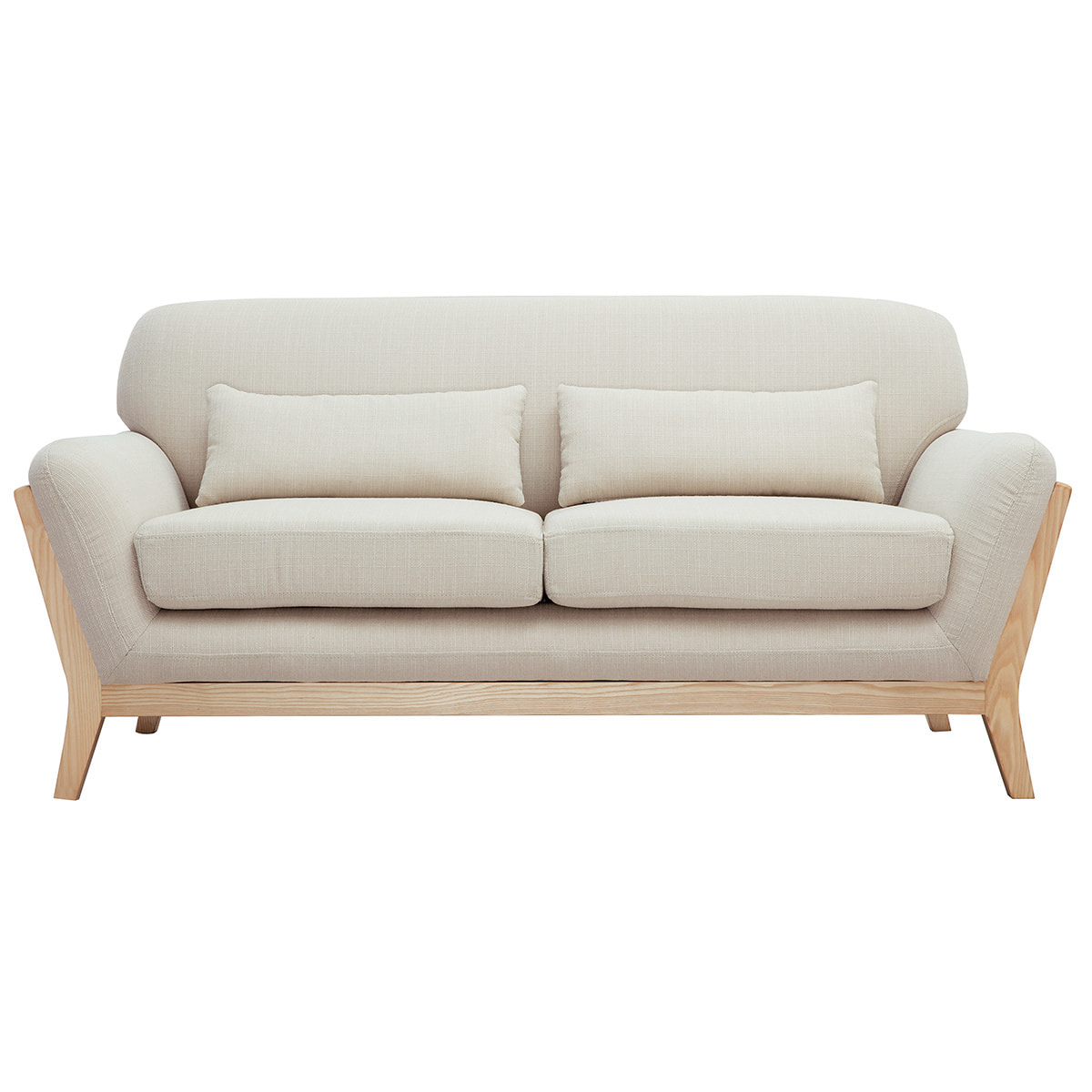 Canapé scandinave 2 places en tissu beige et bois clair YOKO