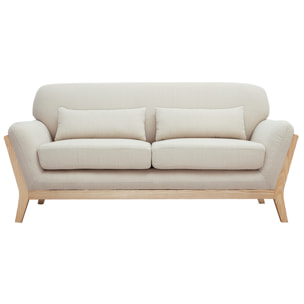 Canapé scandinave 2 places en tissu beige et bois clair YOKO