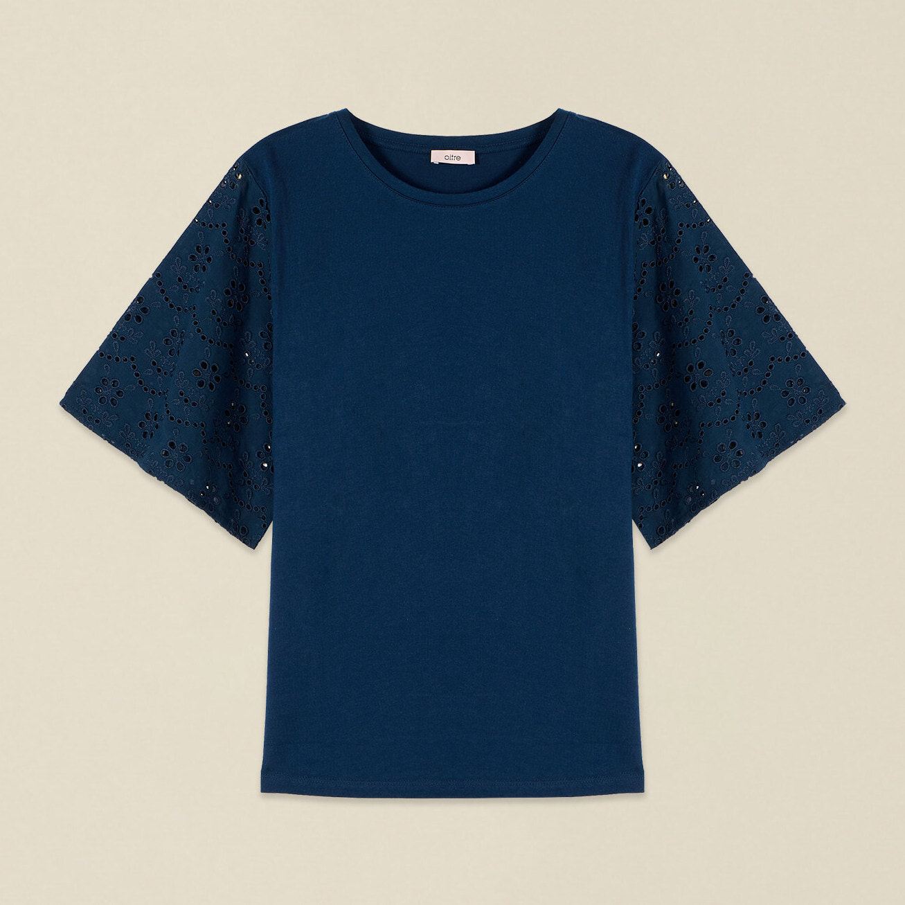 Oltre - T-shirt con maniche in sangallo - Blu