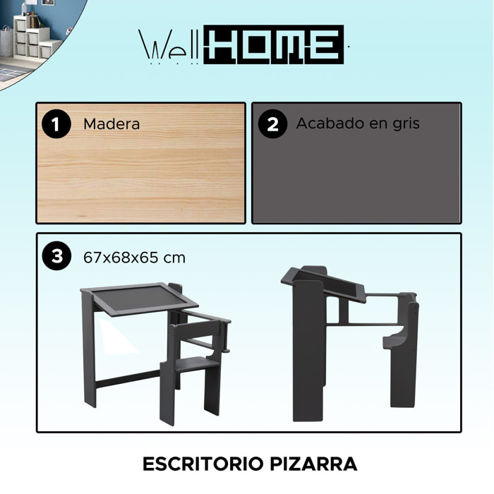 Well home - pupitre pizarra plegable color gris