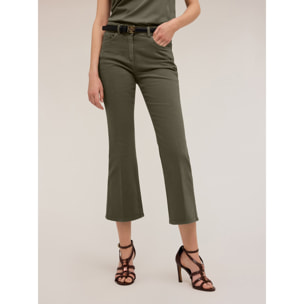 Motivi - Pantalón kick flare en drill de algodón - Verde militare