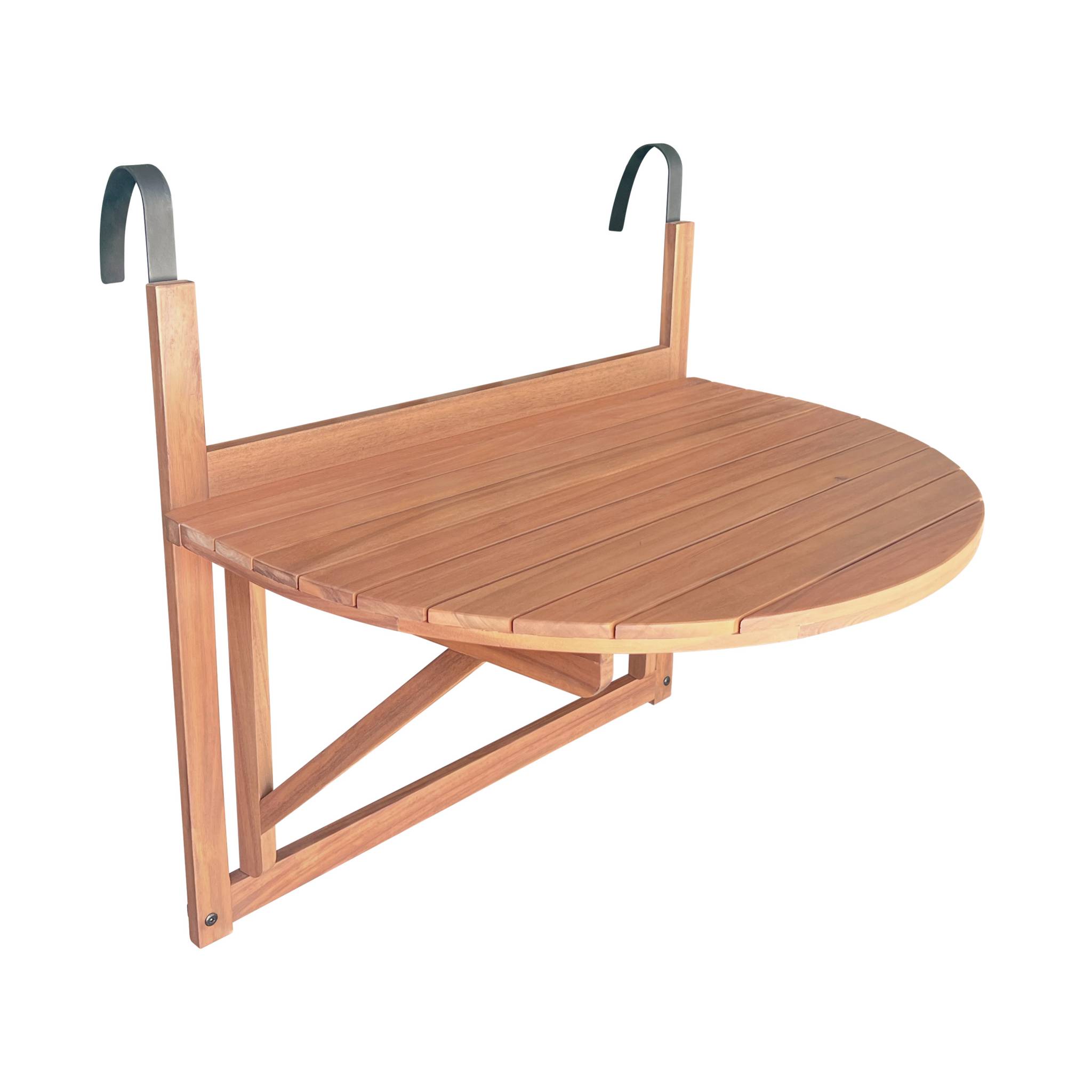Table d'appoint en bois pour balcon. semi-arrondie. rabattable. hauteur ajustable