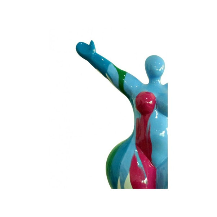Statue femme debout figurine décoration bleue et multicolore - objet design moderne