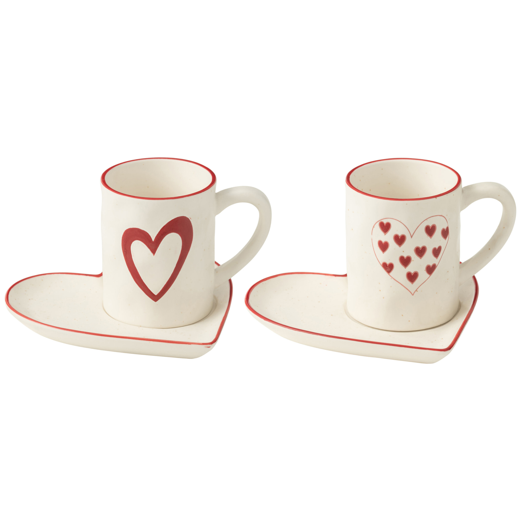 J-Line tasse + sous-tasse Cœurs - porcelaine - blanc/rouge - 2 pcs