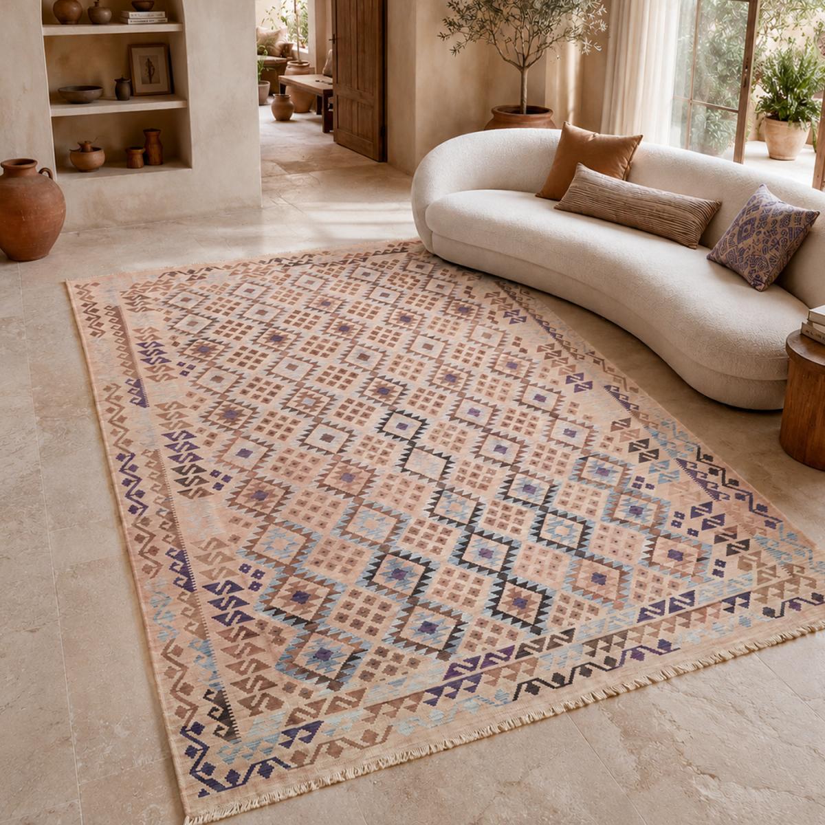 Tapis kilim au motif ethnique, tissé plat, laine, ZOJUBEF