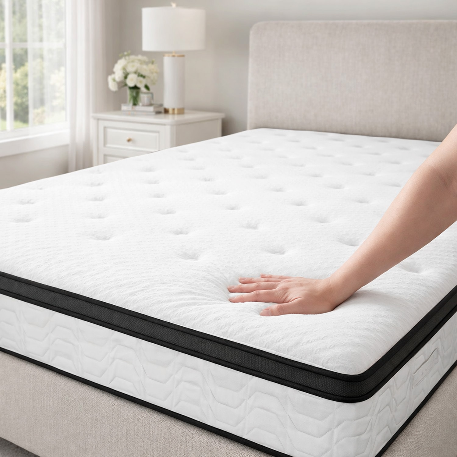 Materasso Matrimoniale Ibrido Con 240 Molle Insacchettate per M² E Memory Foam 5 Zone di Comfort Double Sided Rigidità H3/H4 Medio Rigido