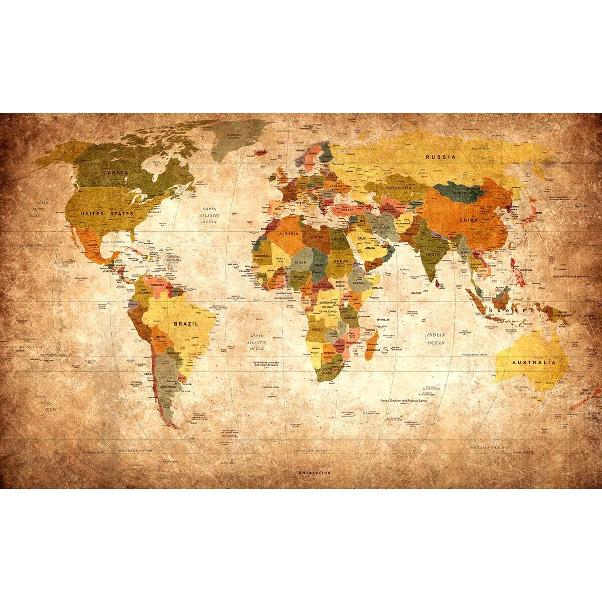 Tableau carte du monde ton orangé - 80x50 cm Toile imprimée