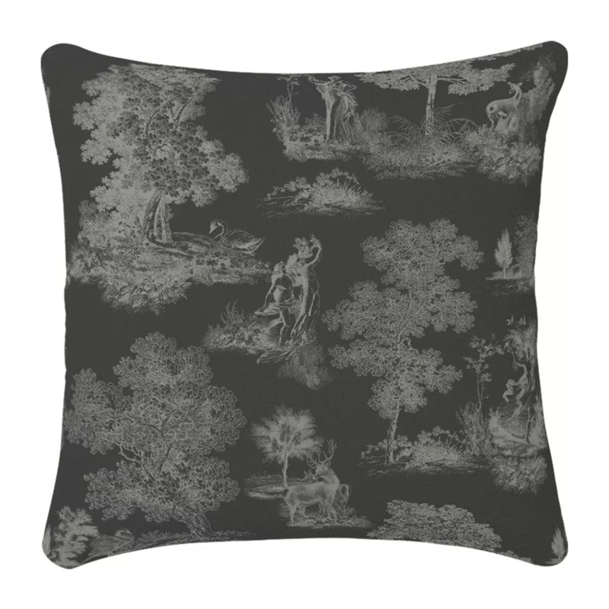 Housse de coussin lin & coton 165 g/m² imprimé anthracite Poesie carbone