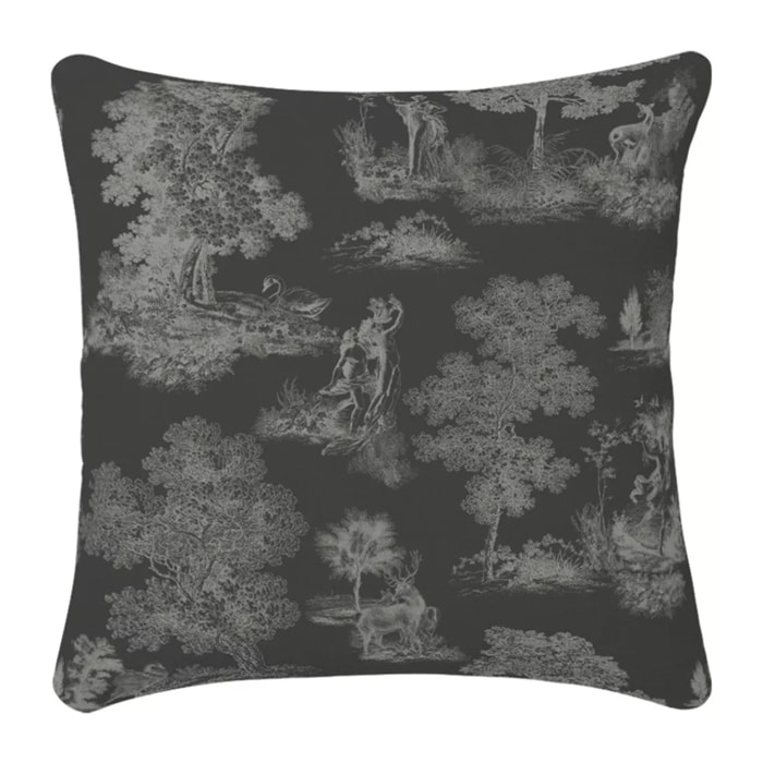 Housse de coussin lin & coton 165 g/m² imprimé anthracite Poesie carbone