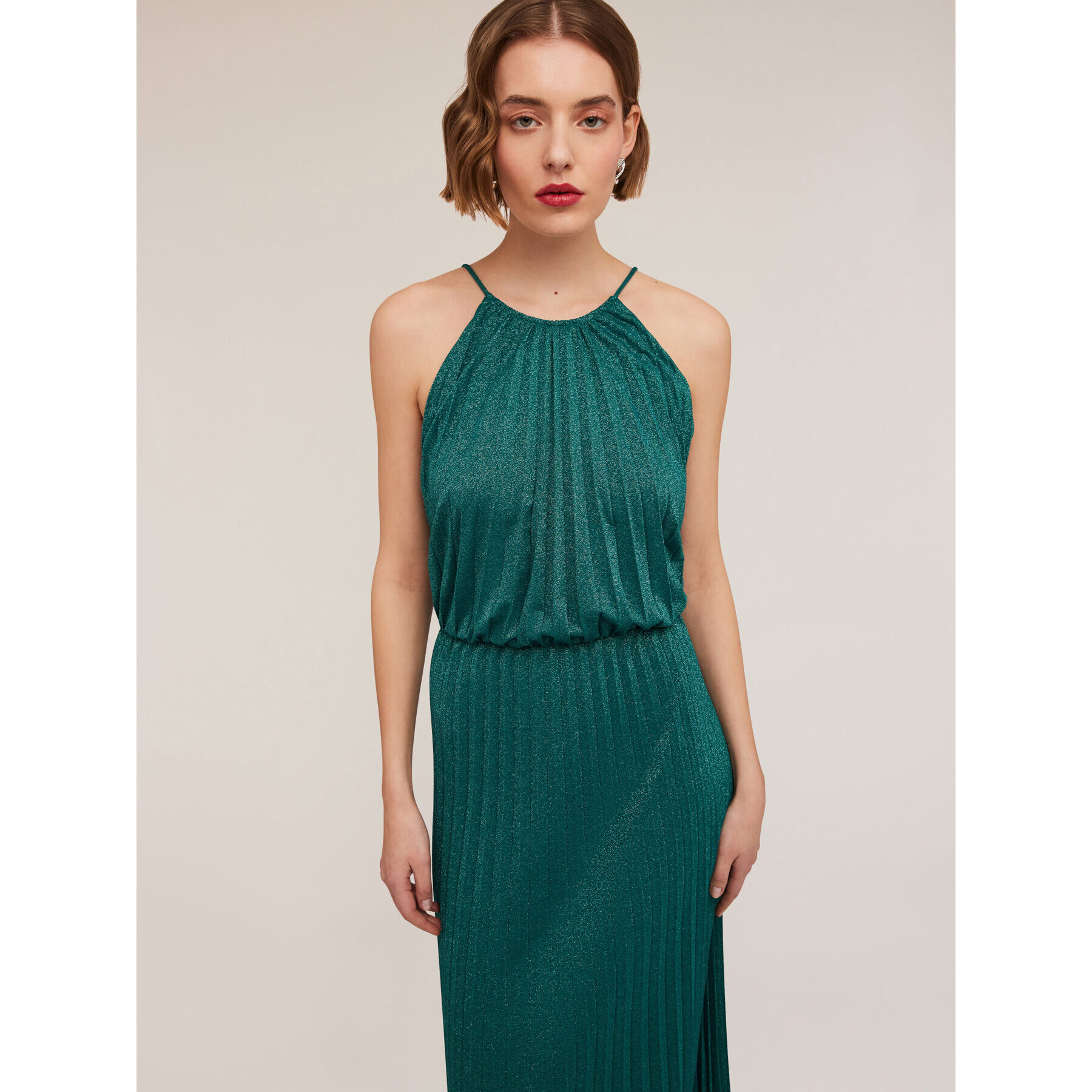 Motivi - Vestito lungo in jersey lurex plissé - Verde