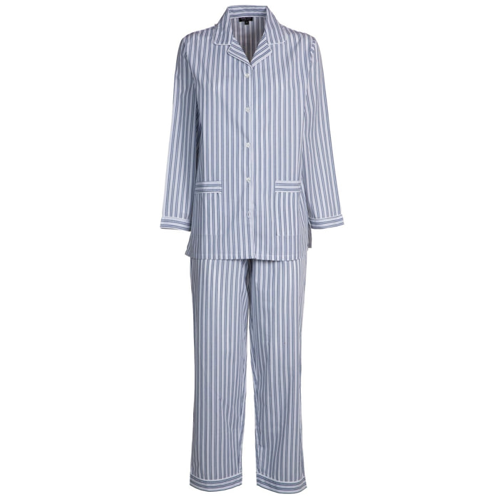 PIGIAMA DONNA in cotone righe bianche e blu
