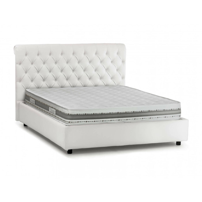 Letto matrimoniale Arnorld, Letto contenitore e testata in ecopelle, 100% Made in Italy, Apertura frontale, Bianco, con incluso materasso da 160x190 cm