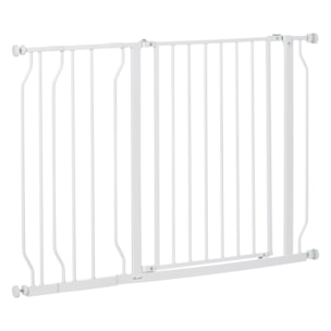 Barrière de sécurité barrière pour animal domestique longueur réglable barrière escaliers couloirs portes sans perçage en acier et ABS dim. 75-115L x 76H cm blanc