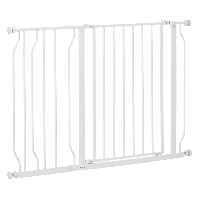 Barrière de sécurité barrière pour animal domestique longueur réglable barrière escaliers couloirs portes sans perçage en acier et ABS dim. 75-115L x 76H cm blanc