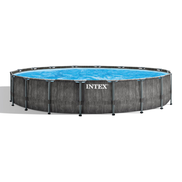 Piscina redonda Intex Prisma Frame Greywood con bomba de filtración, escalera y láminas, 549x122 cm