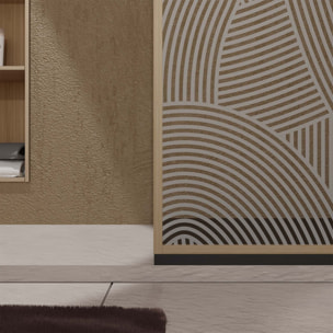Paroi de douche 120 x 200 HINATA style Japandi courbes douces - Cadre effet Bois - Verre 6mm