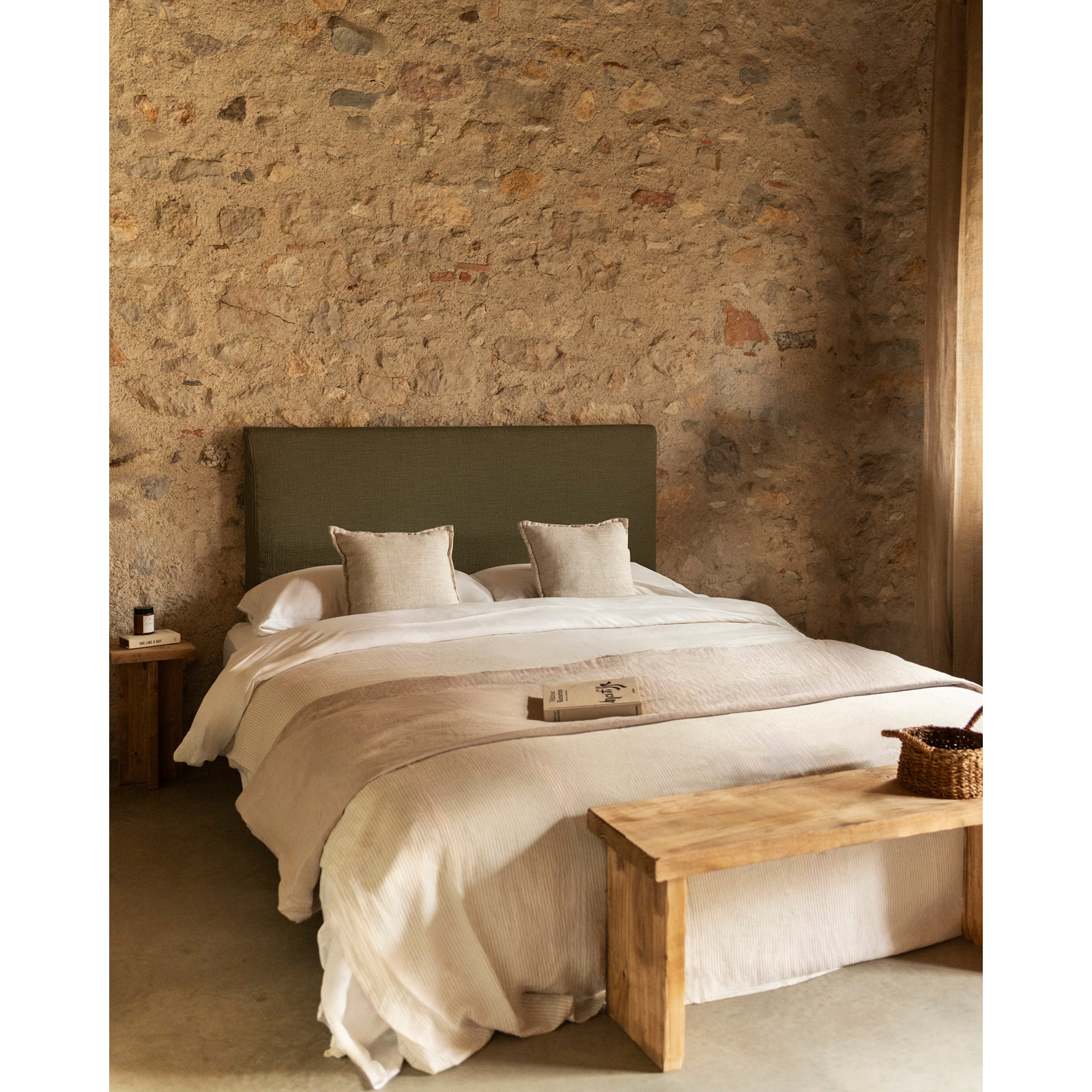 Funda para cabecero de lino verde de varias medidas