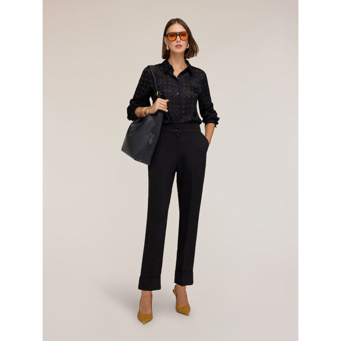 Motivi - Pantaloni con risvolto in crêpe - Nero